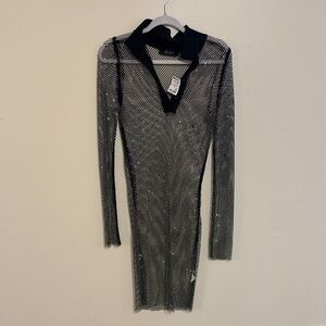 Black Mesh Long Sleeve Dress